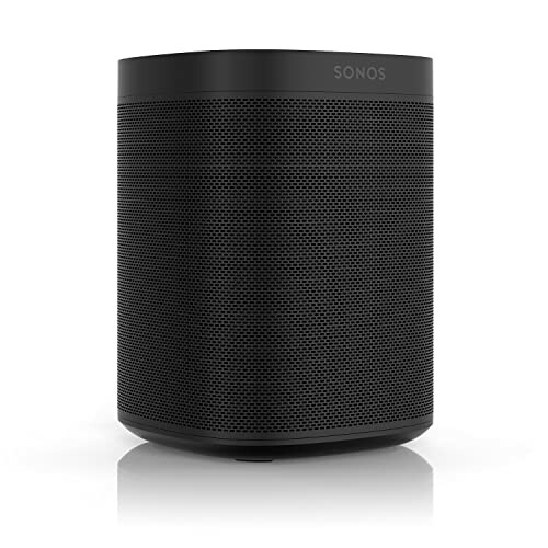 Black smart speaker with mesh design