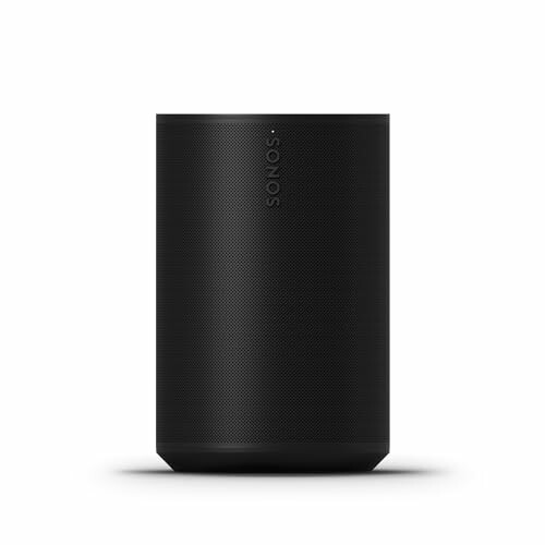 Black wireless speaker on white background