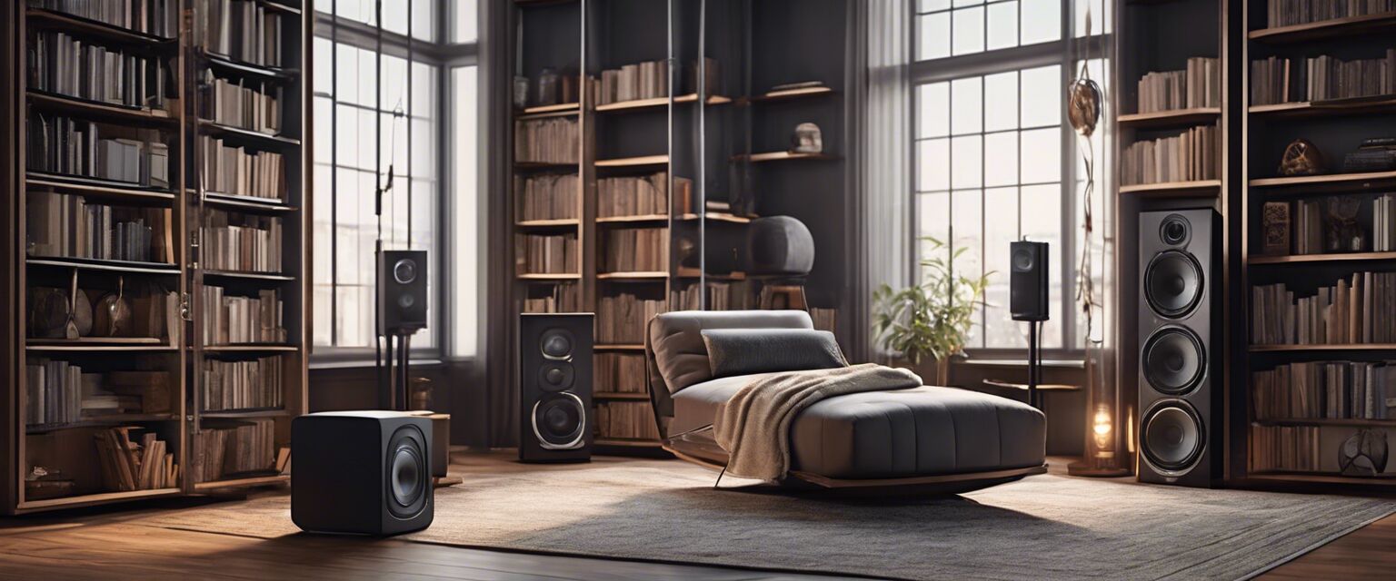 Bookshelf speakers setup with decor