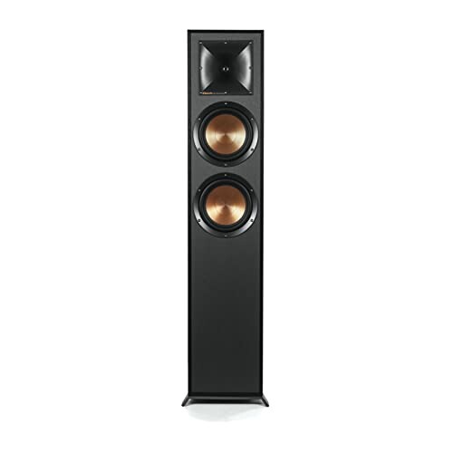 Tall floor-standing speaker with dual copper-colored woofers.