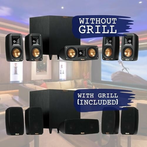 Home theater speaker system with and without grill covers for a sleek and stylish look