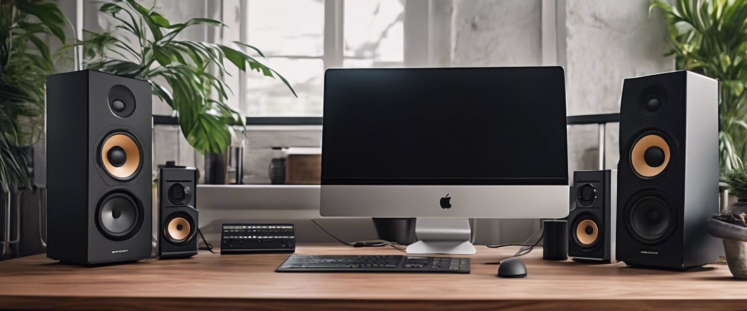 Computer speakers setup on a desk