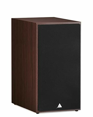 Wooden speaker cabinet with black front panel.